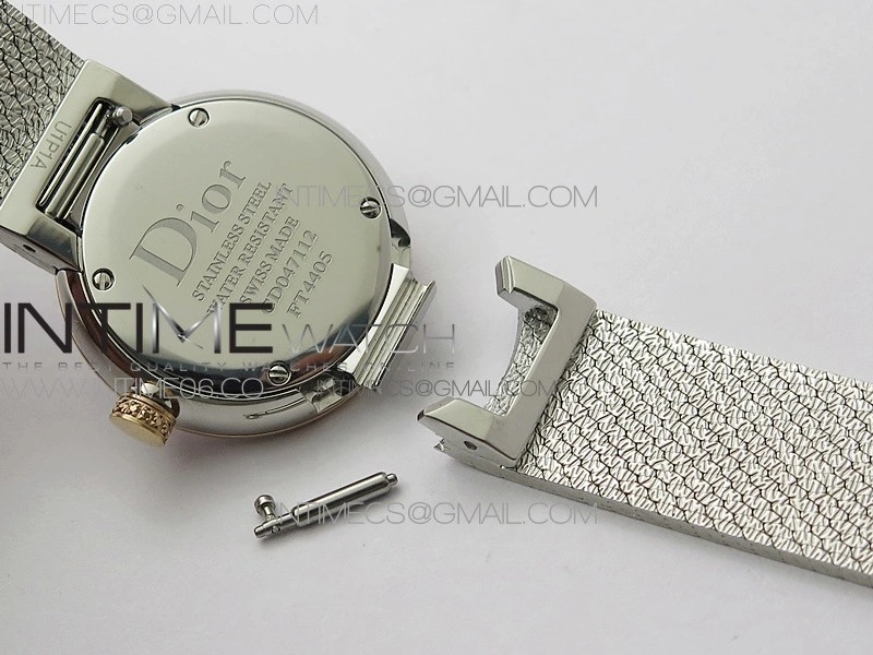 La d de dior satine SS RG Crystal Bezel 8848F 1:1 Best Edition White MOP Dial on SS bracelet Swiss Quartz