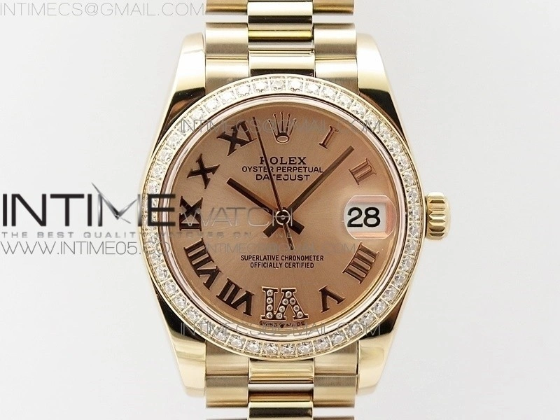 Datejust 31mm 278275 RG Dia Bezel BP Best Edition RG Roman Markers Dial @6 Dia on RG President Bracelet