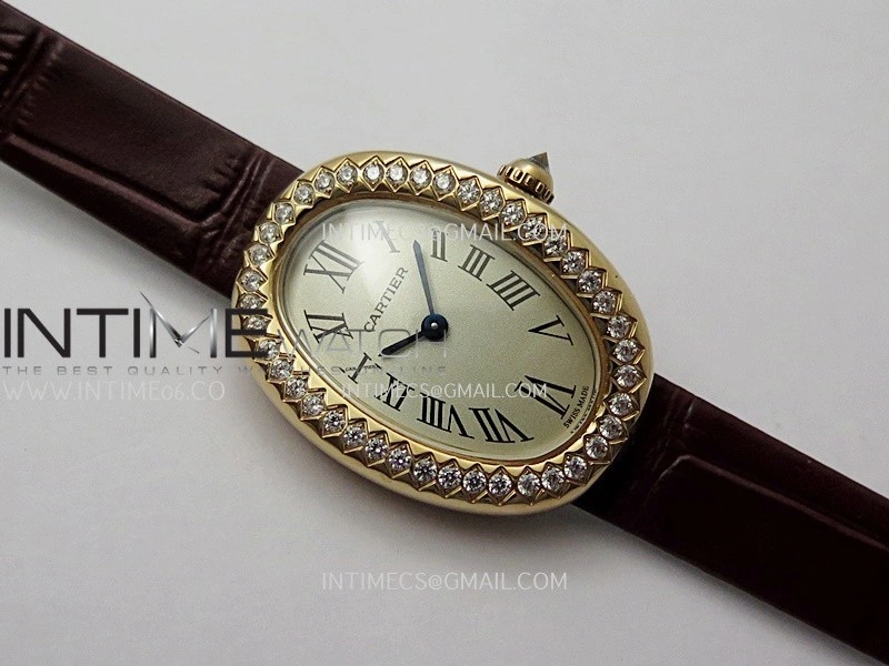 Baignoire Watch RG Diamond Bezel AF 1:1 Best Edition Silver Dial On Black Croco Strap RONDA Quartz