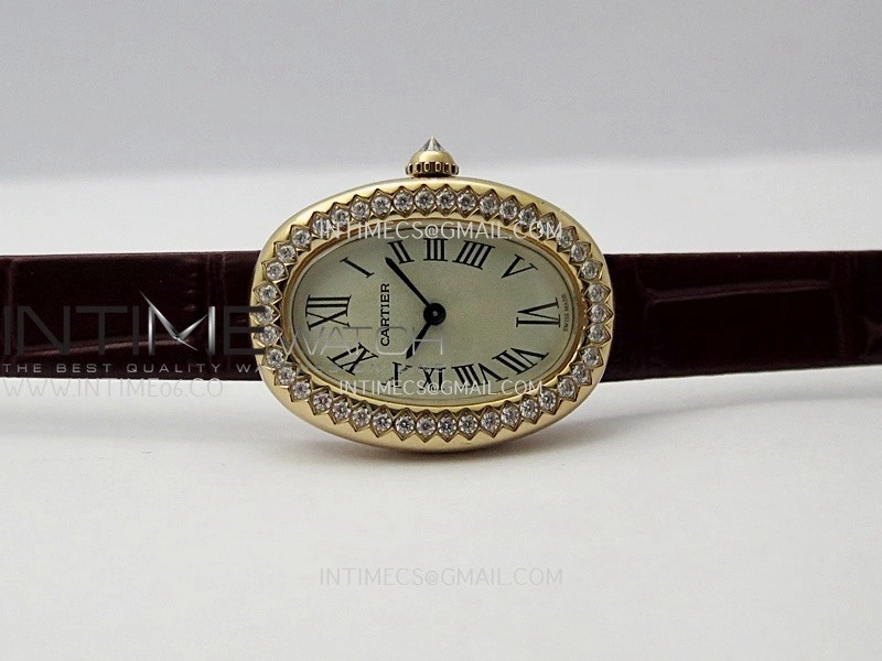 Baignoire Watch RG Diamond Bezel AF 1:1 Best Edition Silver Dial On Black Croco Strap RONDA Quartz