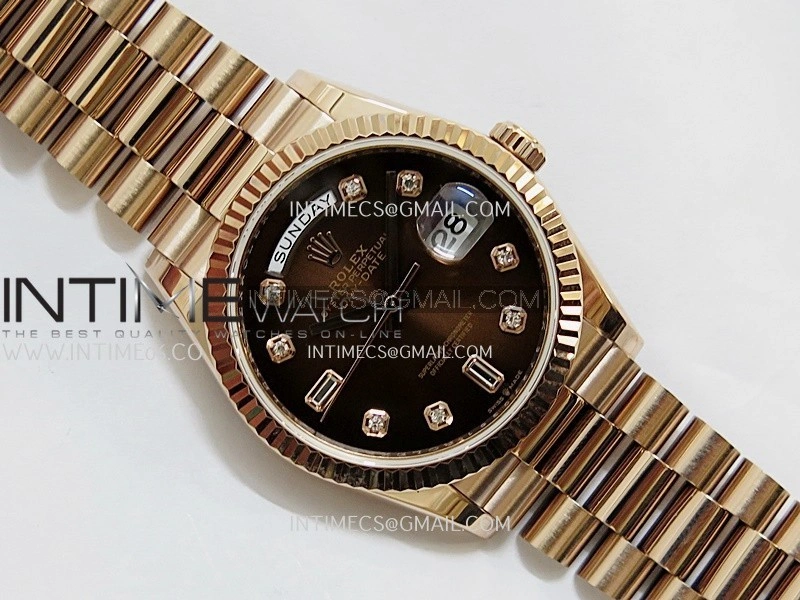 Day Date 128238 36mm RG KF 1:1 Best Edition Brown Ombre Dial Diamond Marker On President Bracelet A2836