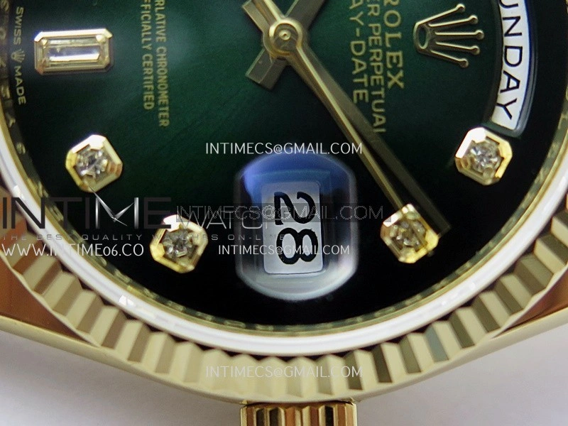 Day Date 128238 36mm YG KF 1:1 Best Edition Green Ombre Dial Diamond Marker On President Bracelet A2836
