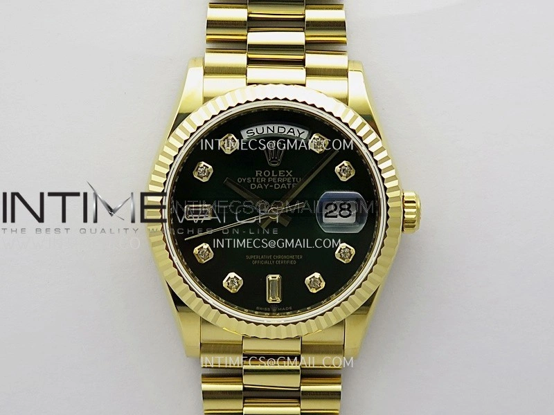 Day Date 128238 36mm YG KF 1:1 Best Edition Green Ombre Dial Diamond Marker On President Bracelet A2836