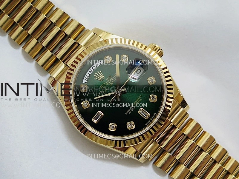 Day Date 128238 36mm YG KF 1:1 Best Edition Green Ombre Dial Diamond Marker On President Bracelet A2836