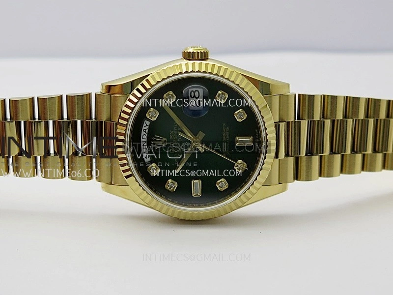 Day Date 128238 36mm YG KF 1:1 Best Edition Green Ombre Dial Diamond Marker On President Bracelet A2836