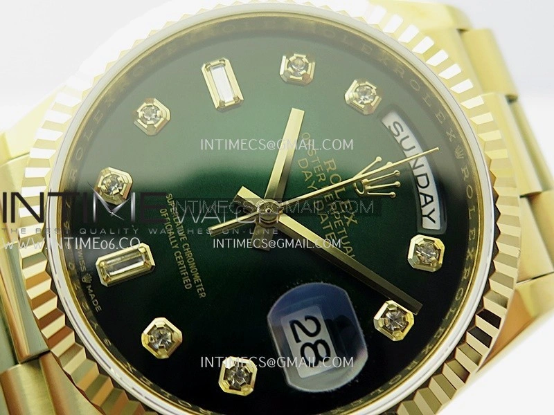 Day Date 128238 36mm YG KF 1:1 Best Edition Green Ombre Dial Diamond Marker On President Bracelet A2836