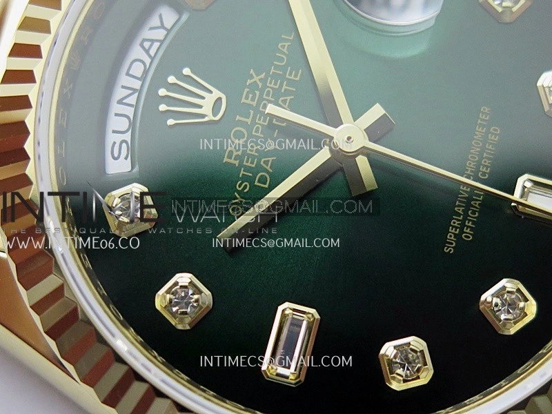 Day Date 128238 36mm YG KF 1:1 Best Edition Green Ombre Dial Diamond Marker On President Bracelet A2836