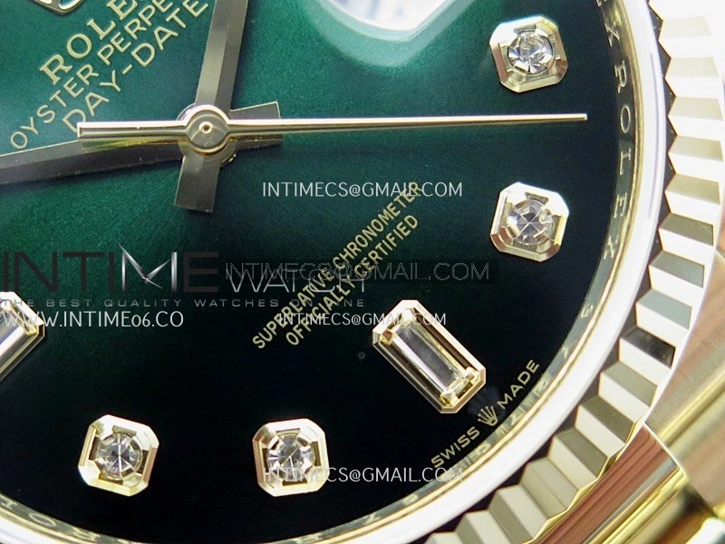 Day Date 128238 36mm YG KF 1:1 Best Edition Green Ombre Dial Diamond Marker On President Bracelet A2836