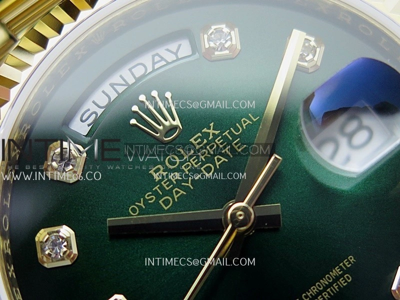 Day Date 128238 36mm YG KF 1:1 Best Edition Green Ombre Dial Diamond Marker On President Bracelet A2836