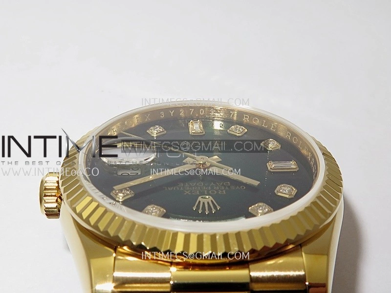 Day Date 128238 36mm YG KF 1:1 Best Edition Green Ombre Dial Diamond Marker On President Bracelet A2836