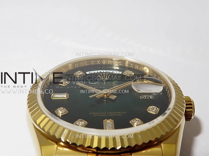 Day Date 128238 36mm YG KF 1:1 Best Edition Green Ombre Dial Diamond Marker On President Bracelet A2836