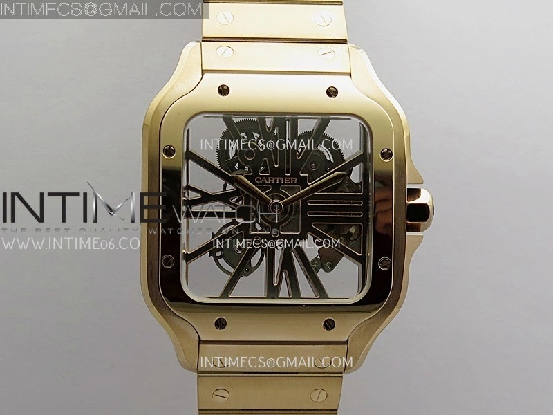 Santos Skeleton Black RG Rich Factory 1:1 Best Skeleton Dial On RG SmartLink Bracelet 9611MC Super Clone
