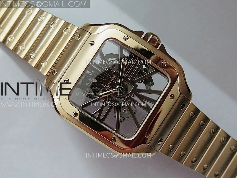 Santos Skeleton Black RG Rich Factory 1:1 Best Skeleton Dial On RG SmartLink Bracelet 9611MC Super Clone