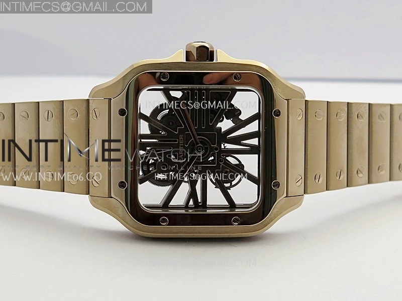 Santos Skeleton Black RG Rich Factory 1:1 Best Skeleton Dial On RG SmartLink Bracelet 9611MC Super Clone