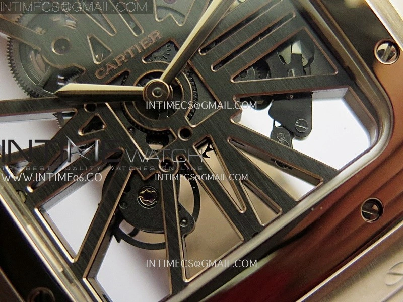 Santos Skeleton Black RG Rich Factory 1:1 Best Skeleton Dial On RG SmartLink Bracelet 9611MC Super Clone