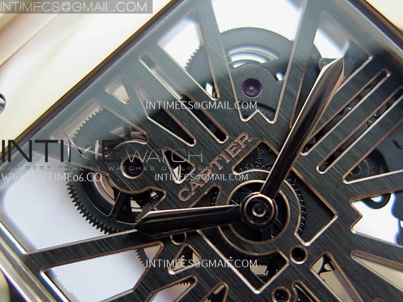 Santos Skeleton Black RG Rich Factory 1:1 Best Skeleton Dial On RG SmartLink Bracelet 9611MC Super Clone