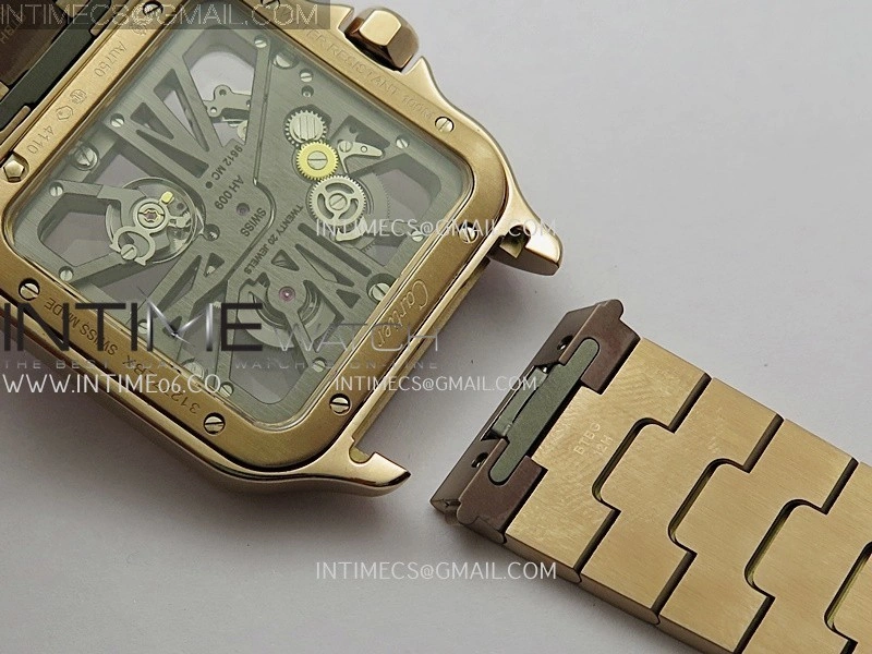 Santos Skeleton Black RG Rich Factory 1:1 Best Skeleton Dial On RG SmartLink Bracelet 9611MC Super Clone