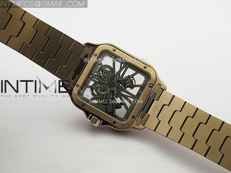 Santos Skeleton Black RG Rich Factory 1:1 Best Skeleton Dial On RG SmartLink Bracelet 9611MC Super Clone