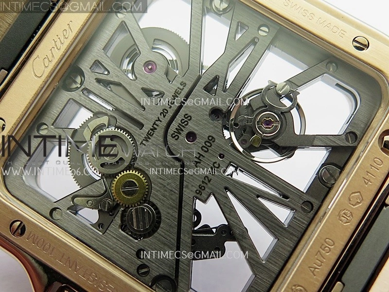 Santos Skeleton Black RG Rich Factory 1:1 Best Skeleton Dial On RG SmartLink Bracelet 9611MC Super Clone