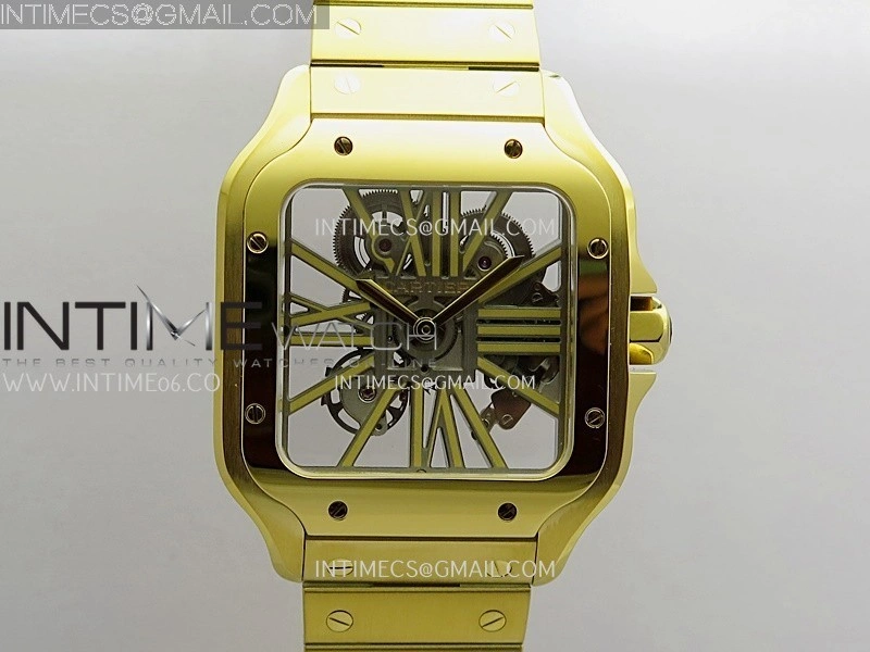 Santos Skeleton Black YG Rich Factory 1:1 Best Skeleton Dial On YG SmartLink Bracelet 9611MC Super Clone