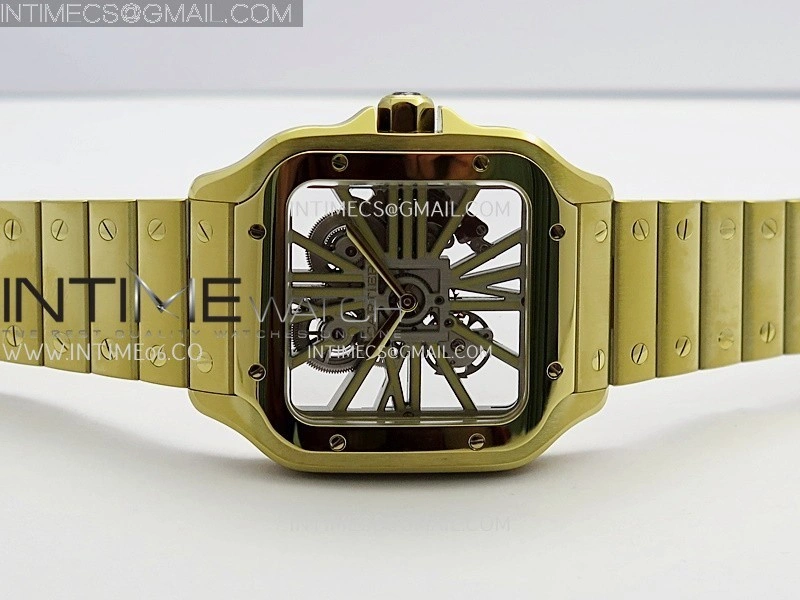 Santos Skeleton Black YG Rich Factory 1:1 Best Skeleton Dial On YG SmartLink Bracelet 9611MC Super Clone