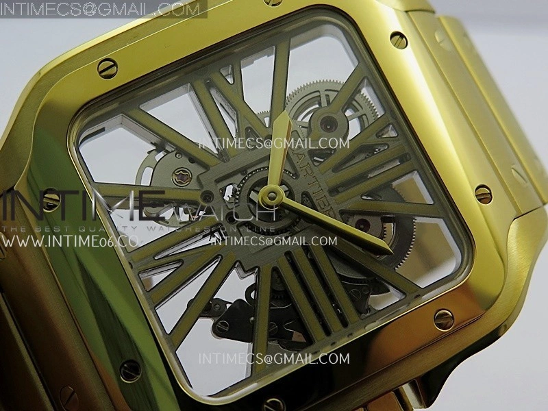 Santos Skeleton Black YG Rich Factory 1:1 Best Skeleton Dial On YG SmartLink Bracelet 9611MC Super Clone