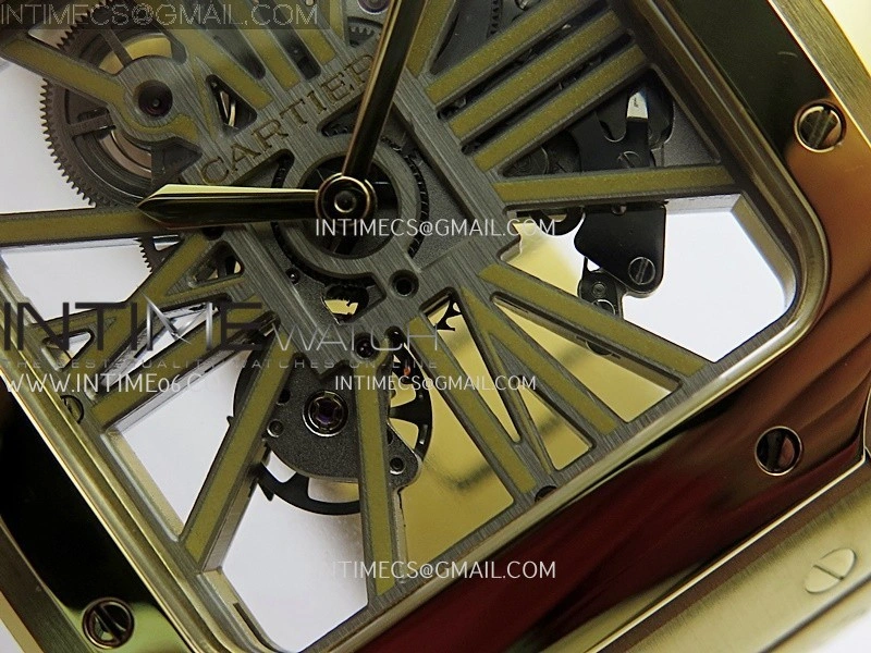 Santos Skeleton Black YG Rich Factory 1:1 Best Skeleton Dial On YG SmartLink Bracelet 9611MC Super Clone