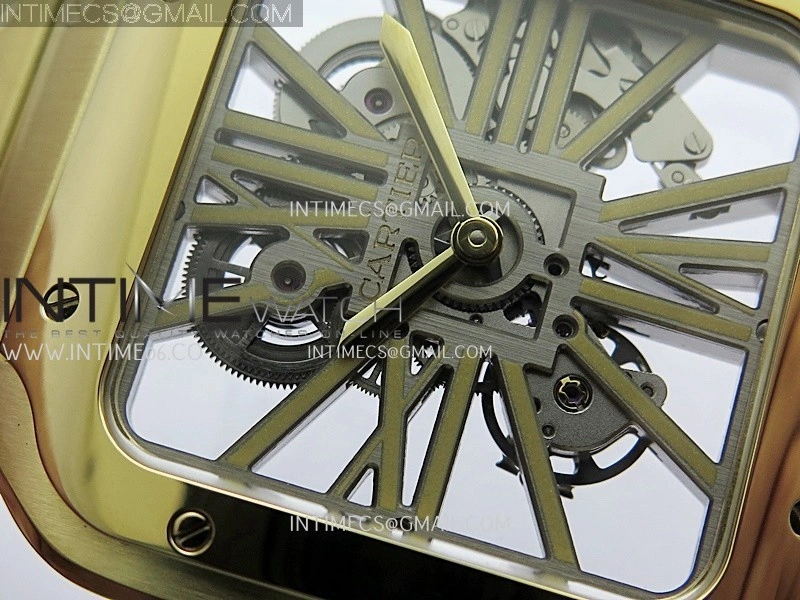 Santos Skeleton Black YG Rich Factory 1:1 Best Skeleton Dial On YG SmartLink Bracelet 9611MC Super Clone