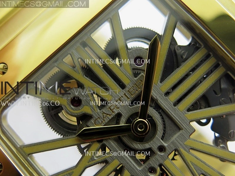 Santos Skeleton Black YG Rich Factory 1:1 Best Skeleton Dial On YG SmartLink Bracelet 9611MC Super Clone
