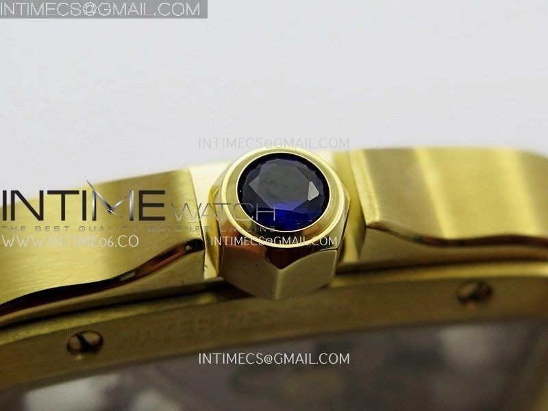 Santos Skeleton Black YG Rich Factory 1:1 Best Skeleton Dial On YG SmartLink Bracelet 9611MC Super Clone