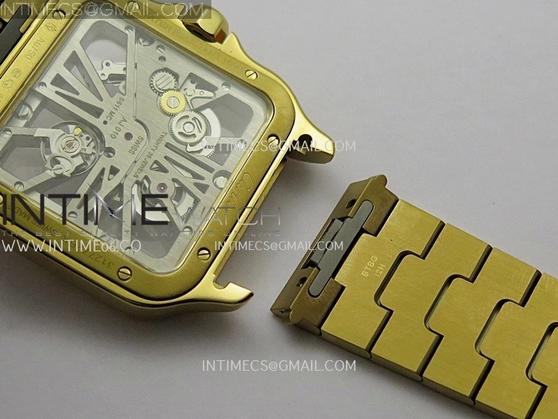 Santos Skeleton Black YG Rich Factory 1:1 Best Skeleton Dial On YG SmartLink Bracelet 9611MC Super Clone