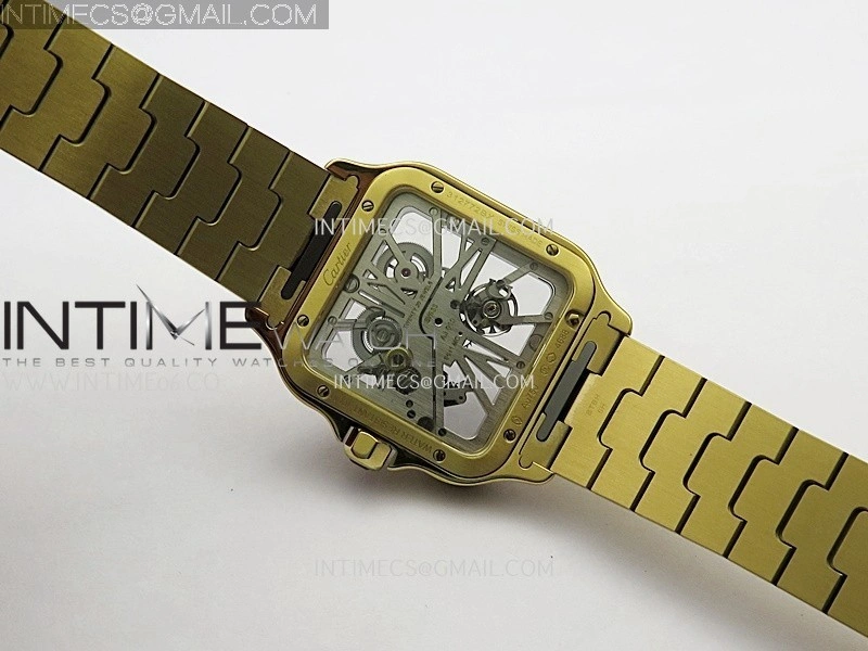 Santos Skeleton Black YG Rich Factory 1:1 Best Skeleton Dial On YG SmartLink Bracelet 9611MC Super Clone