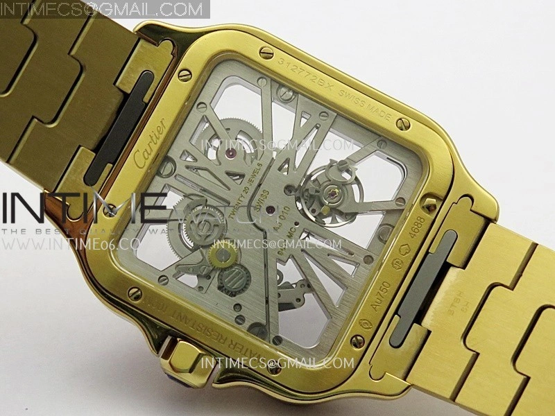 Santos Skeleton Black YG Rich Factory 1:1 Best Skeleton Dial On YG SmartLink Bracelet 9611MC Super Clone