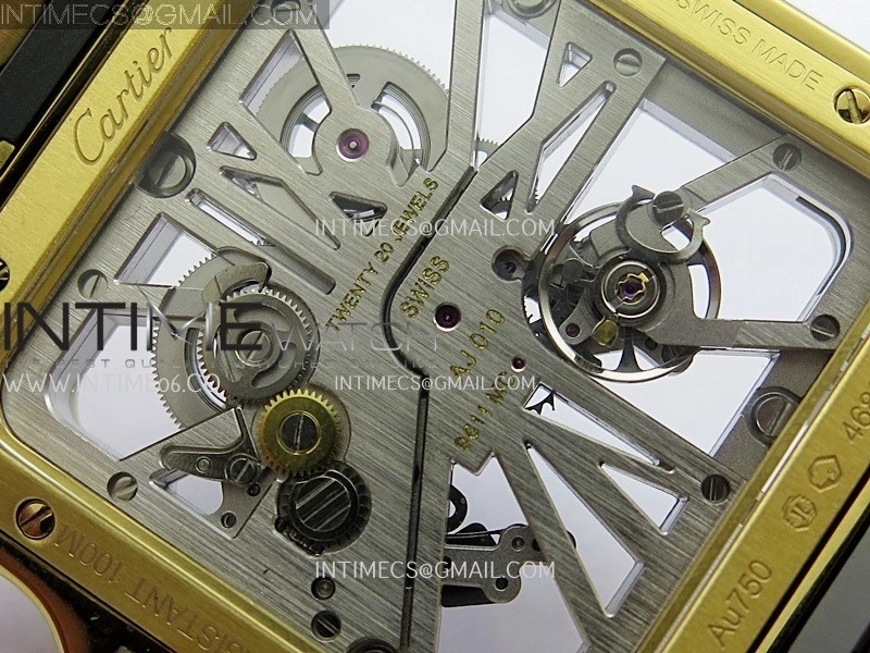 Santos Skeleton Black YG Rich Factory 1:1 Best Skeleton Dial On YG SmartLink Bracelet 9611MC Super Clone