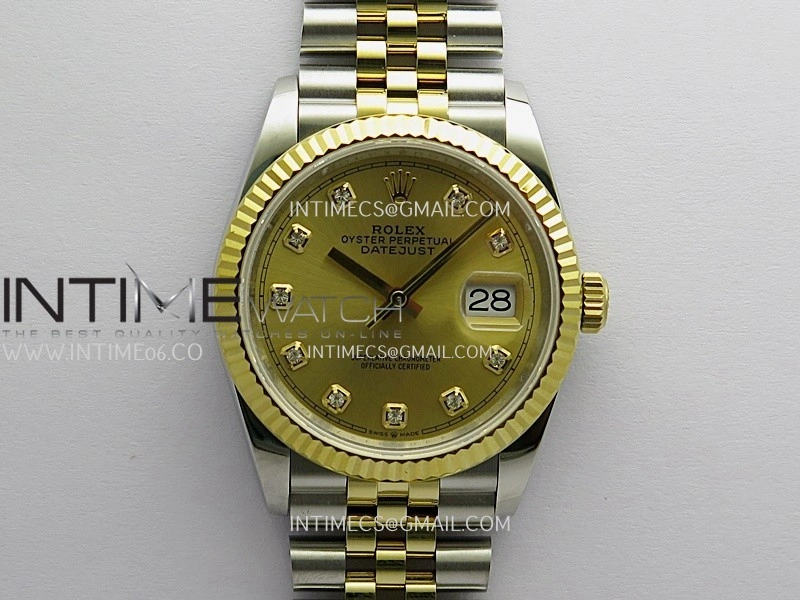 DateJust 36mm 126233 SS YG V2 QF 1:1 Best Edition Gold Dial Diamond Marker On SS YG Jubilee Bracelet SH3235