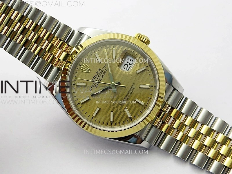 DateJust 36 SS 126233 904L SS YG VSF 1:1 Best Edition Gold Fluted Dial Sticks Markers on Jubilee Bracelet VS3235