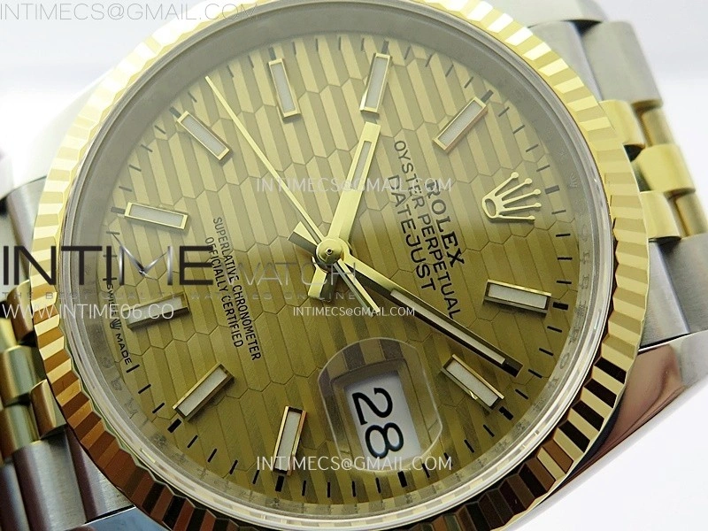 DateJust 36 SS 126233 904L SS YG VSF 1:1 Best Edition Gold Fluted Dial Sticks Markers on Jubilee Bracelet VS3235