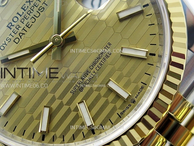 DateJust 36 SS 126233 904L SS YG VSF 1:1 Best Edition Gold Fluted Dial Sticks Markers on Jubilee Bracelet VS3235