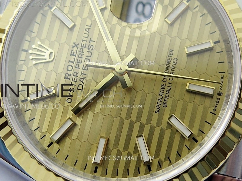 DateJust 36 SS 126233 904L SS YG VSF 1:1 Best Edition Gold Fluted Dial Sticks Markers on Jubilee Bracelet VS3235