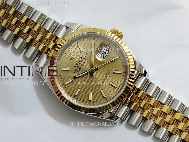 DateJust 36 SS 126233 904L SS YG VSF 1:1 Best Edition Gold Fluted Dial Sticks Markers on Jubilee Bracelet VS3235