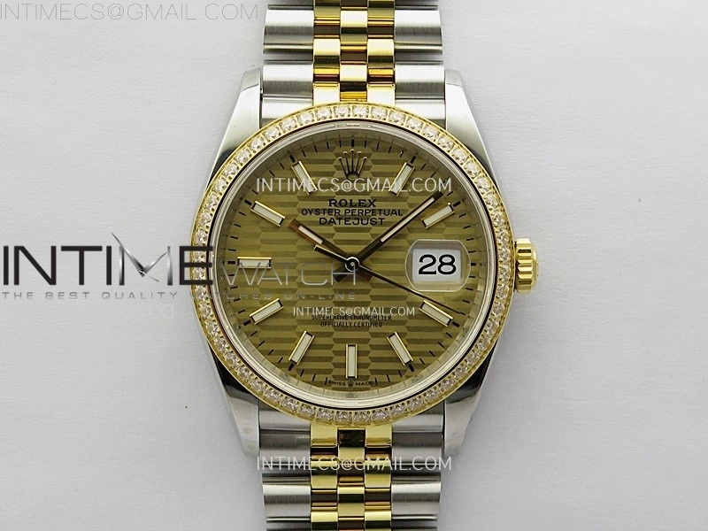 DateJust 36 126283 904L SS YG VSF 1:1 Best Edition Gold Fluted Dial Sticks Markers on Jubilee Bracelet VS3235