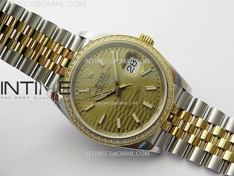 DateJust 36 126283 904L SS YG VSF 1:1 Best Edition Gold Fluted Dial Sticks Markers on Jubilee Bracelet VS3235