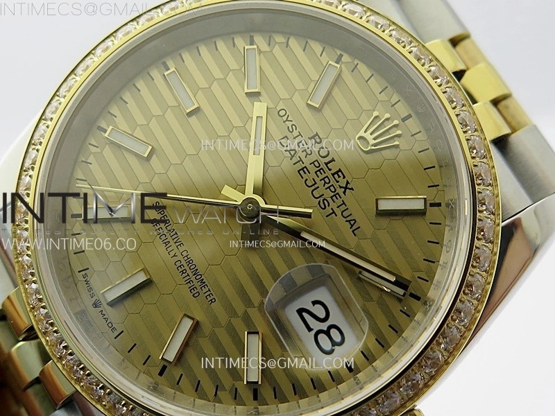 DateJust 36 126283 904L SS YG VSF 1:1 Best Edition Gold Fluted Dial Sticks Markers on Jubilee Bracelet VS3235