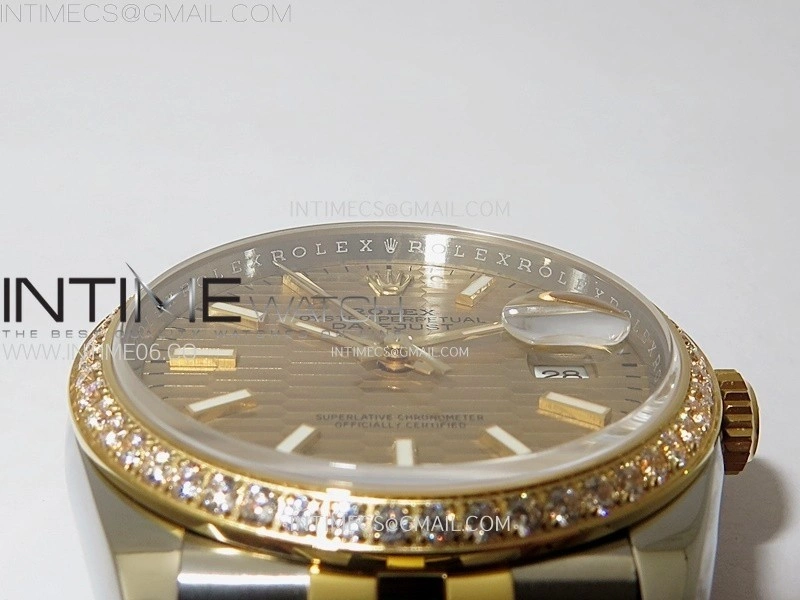 DateJust 36 126283 904L SS YG VSF 1:1 Best Edition Gold Fluted Dial Sticks Markers on Jubilee Bracelet VS3235