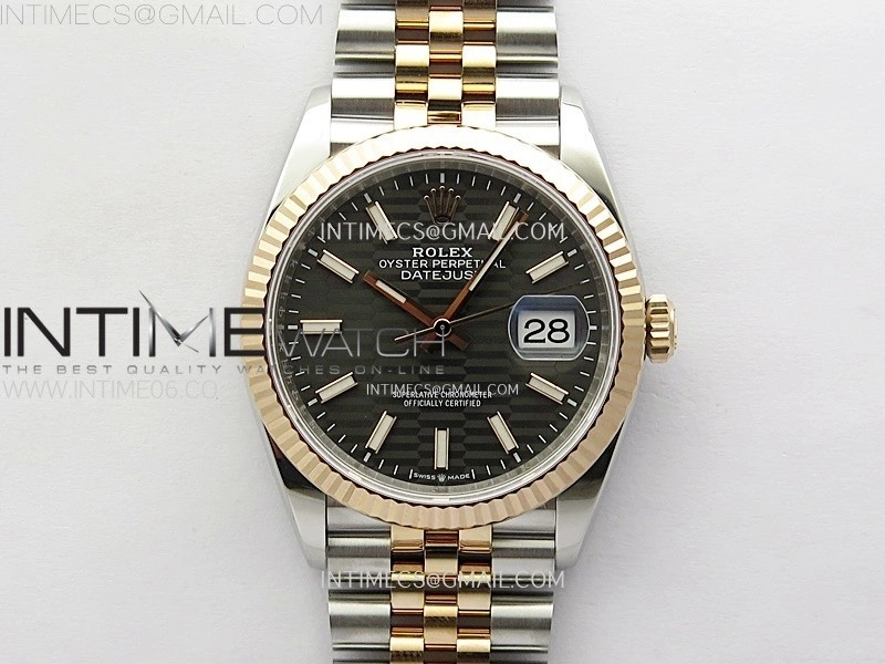 DateJust 36 SS 126231 904L SS RG VSF 1:1 Best Edition Gray Fluted Dial Sticks Markers on Jubilee Bracelet VS3235