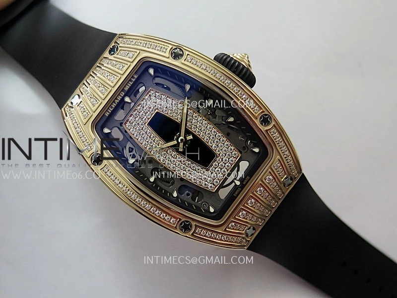 RM07 Paved Diamonds Bezel RG ZF Best Edition Diamonds Skeleton Dial On Black Rubber Strap Asian CRMA2 Clone