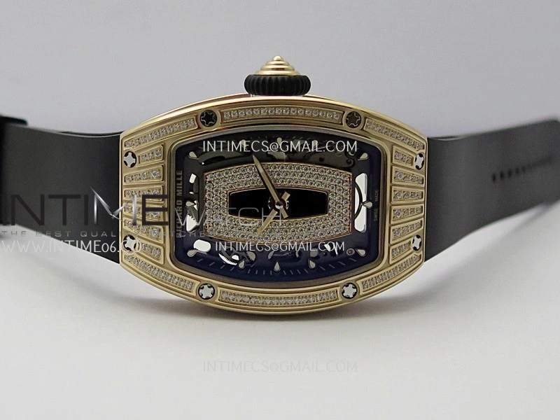 RM07 Paved Diamonds Bezel RG ZF Best Edition Diamonds Skeleton Dial On Black Rubber Strap Asian CRMA2 Clone