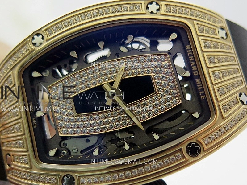RM07 Paved Diamonds Bezel RG ZF Best Edition Diamonds Skeleton Dial On Black Rubber Strap Asian CRMA2 Clone