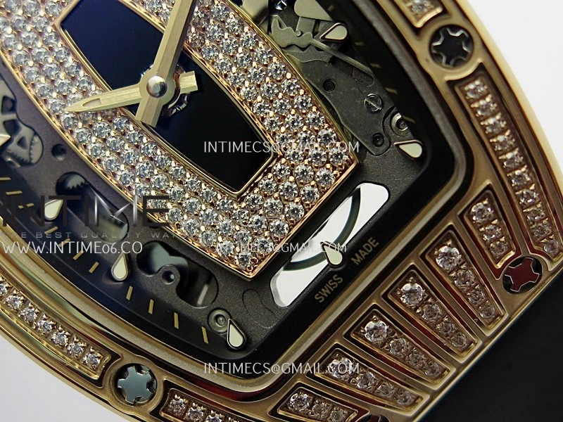 RM07 Paved Diamonds Bezel RG ZF Best Edition Diamonds Skeleton Dial On Black Rubber Strap Asian CRMA2 Clone