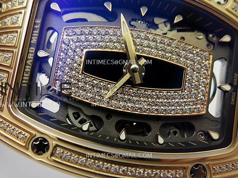 RM07 Paved Diamonds Bezel RG ZF Best Edition Diamonds Skeleton Dial On Black Rubber Strap Asian CRMA2 Clone